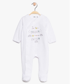 GEMO Pyjama bébé en velours avec fermeture sur le côté Blanc