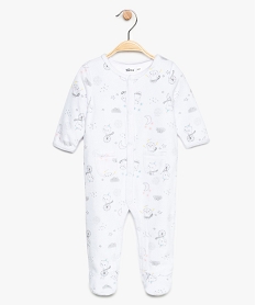 GEMO Pyjama bébé en velours fermeture devant avec motifs ratons laveurs Blanc