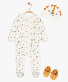 GEMO Ensemble bébé garçon (3 pièces) : pyjama + chaussons + bonnet Blanc