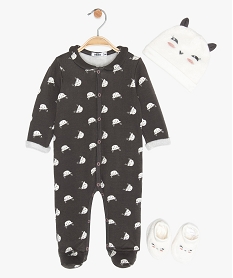 GEMO Ensemble bébé 3 pièces : pyjama + bonnet + chaussons Gris