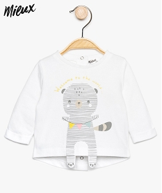 GEMO Tee-shirt bébé à manches longues et imprimé en coton bio Blanc