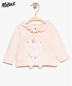 GEMO Tee-shirt bébé fille à col volanté en coton bio Rose