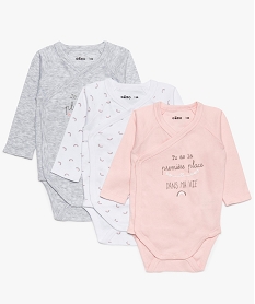 GEMO Body bébé fille (lot de 3) croisé à manches longues en coton bio Multicolore