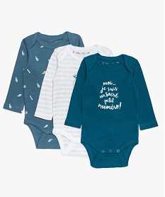 GEMO Body bébé garçon (lot de 3) à manches longues et col américain Bleu