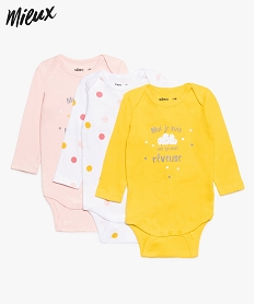 GEMO Body bébé fille à manches longues encolure amécaine (lot de 3) Jaune