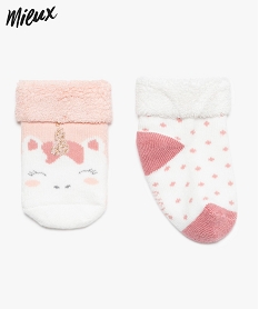 GEMO Chaussettes bébé fille tissu bouclette en coton bio (lot de 2) Rose