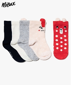 GEMO Chaussettes bébé fille (lot de 5) motif animal en coton bio Rose