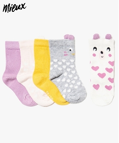 GEMO Chaussettes bébé fille (lot de 5) motif animal en coton bio Gris