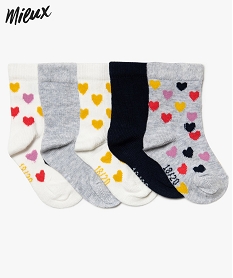 GEMO Chaussettes bébé fille (lot de 5 paires) motif cœurs en coton bio Beige