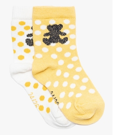 chaussettes bebe fille (lot de 2) a pois en coton bio - lulu castagnette jauneA037401_1