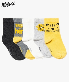 chaussettes bebe garcon (lot de 5 paires) motif animal en coton bio jauneA037701_1