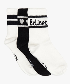 GEMO Chaussettes fille avec tige haute fantaisie (lot de 3) blanc standard