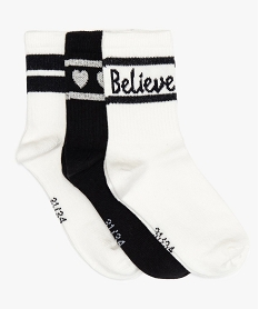 GEMO Chaussettes fille avec tige haute fantaisie (lot de 3) Blanc