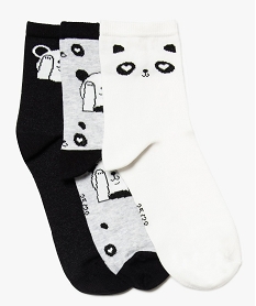 GEMO Chaussettes fille à motifs panda et tige haute (lot de 3) noir standard