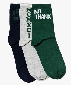 GEMO Chaussettes garçon tige haute avec inscription contrastante Vert