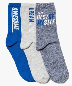 chaussettes garcon tige haute avec inscriptions contrastantes bleu chaussettesA042201_1