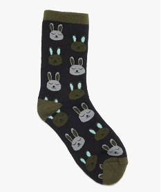 GEMO Chaussettes garçon tige haute imprimé lapins Vert