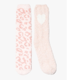 GEMO Chaussettes femme en maille bouclette (lot de 2) Rose