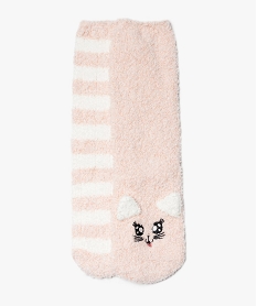 GEMO Chaussettes femme en maille bouclette avec motif chat Rose