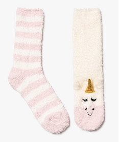 GEMO Chaussettes femme en maille bouclette à motif licorne (lot de 2) Rose