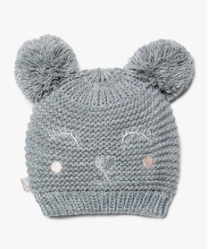 GEMO Bonnet avec broderie pailletée et oreilles pompons bébé fille Gris