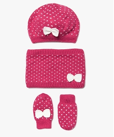 ensemble 3 pieces bebe fille   bonnet tour de cou moufles roseA048201_1