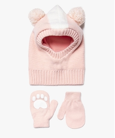 GEMO Ensemble bébé fille (2 pièces) moufles et cagoule à pompons Rose