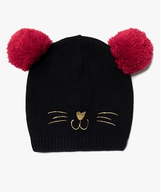 GEMO Bonnet fille avec broderie chat et pompons Noir