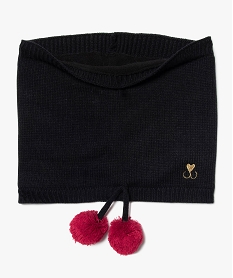 GEMO Snood fille à doublure chaude avec pompons et broderie Noir