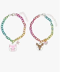 bracelets fille en metal colore avec pampilles pailletees (lot de 2) multicoloreA052901_1