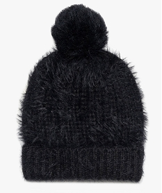 GEMO Bonnet ado fille en maille duveteuse et gros pompon Noir