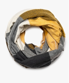 GEMO Foulard femme snood chaud à grands carreaux Jaune