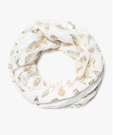 foulard femme snood a plumes brillantes en polyester recycle blancA069501_1