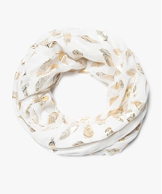 GEMO Foulard femme snood à plumes brillantes en polyester recyclé Blanc