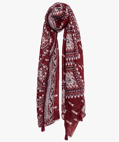 GEMO Foulard femme motifs aztèques et pompons Rouge