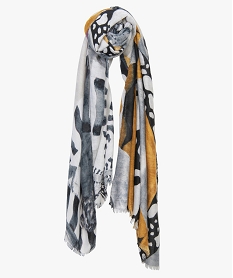 GEMO Foulard femme doux multicolore à finition frangée Blanc