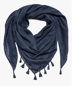 GEMO Foulard femme uni en maille texturée et finitions pompons Gris