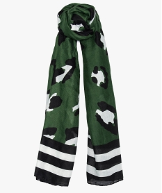 GEMO Foulard femme à motif animalier et rayures Vert