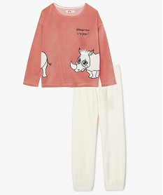 GEMO Pyjama fille en velours avec motifs rhinocéros Orange
