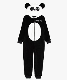 combinaison-pyjama garcon en matiere peluche a tete de panda noirA078601_1