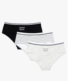 GEMO Culottes fille en coton stretch à inscription pailletée (lot de 3) Multicolore