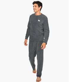 GEMO Pyjama homme en maille polaire avec motif sur la poitrine Gris