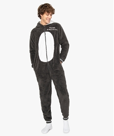 combinaison homme en maille peluche avec motif ours gris pyjamas et peignoirsA087301_1