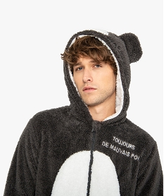 combinaison homme en maille peluche avec motif ours gris pyjamas et peignoirsA087301_2