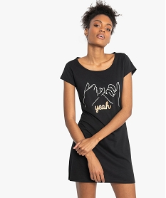 GEMO Chemise de nuit femme en jersey de coton imprimé Noir