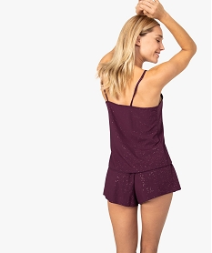 pyjashort femme fluide avec dentelle et details pailletes violetA088601_3