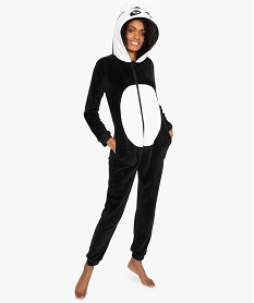 combinaison pyjama femme avec motif panda en relief noirA094701_1