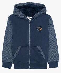 GEMO Sweat garçon zippé avec capuche et doublure sherpa Bleu