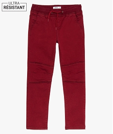 GEMO Pantalon garçon ultra résistant en toile extensible avec taille en bord côte Rouge