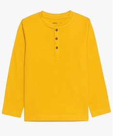GEMO Tee-shirt garçon uni col tunisien et manches longues en coton bio jaune standard